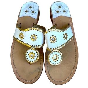 Jack Rogers Jacks Flat White and Gold Classic Summer Resort Sandal. Sz 8